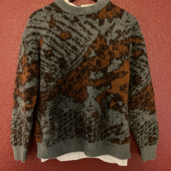 Zara Men's Gray and Brown Patterned Cardigan Sweater
